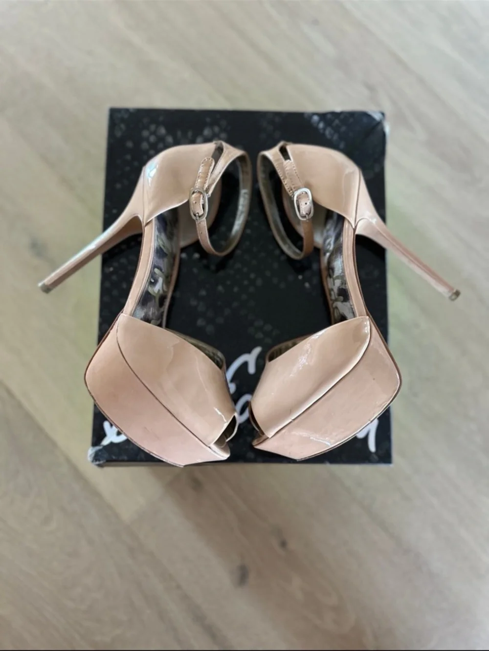 Sam Edelman Blush Patent Leather Peep-Toe Platform Heels - Picture 11 of 12